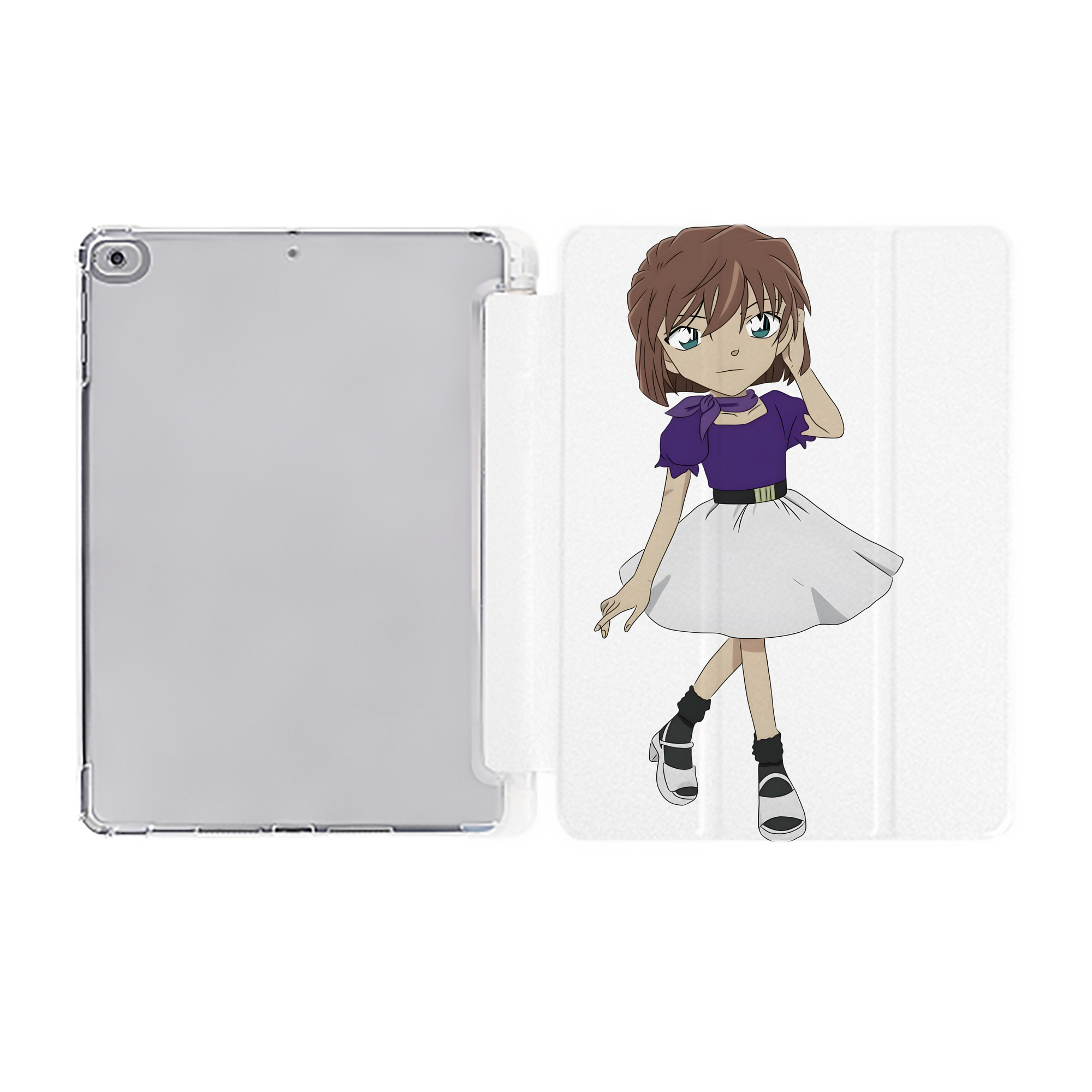 （画像用） 名探偵コナン 灰原 哀 はいばら あい Detective Conan Anita Hailey、Vi Graythorn Haibara Ai IPad ケース ペン収納付き 三つ折りスタンド PUレザー×シリコン 対応機種9.5/10.5/10.9インチ